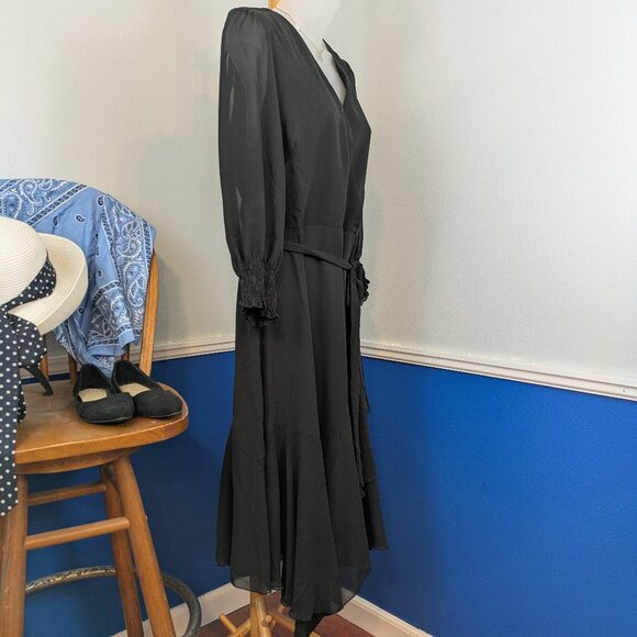 NWT NY Collection 3/4 Sleeve Belted Chiffon Handkerchief Hem Dress - Picture 5 of 11